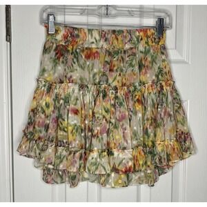 Misa Women's‎ Floral Patterned Tiered Mini Skirt Elastic Multicolor Size XS